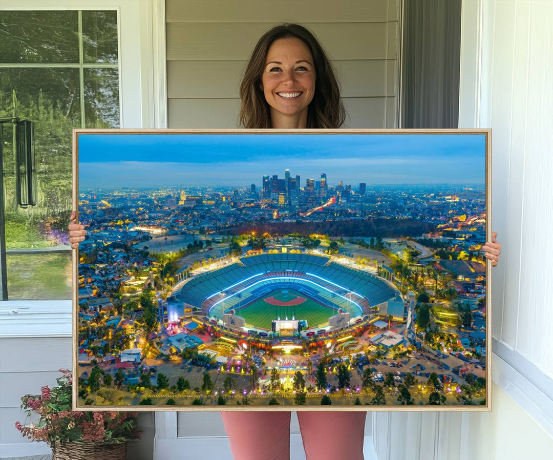 Aerial view of Los Angeles Dodgers Dodger Stadium Wall Art Canvas Print.