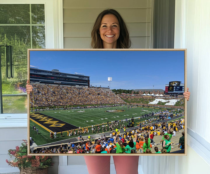 The University of Missouri Tigers Wall Art Canvas Print captures a packed football stadium.