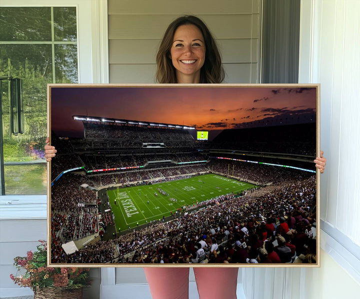 Canvas print of the Texas A&M University Aggies football team at Kyle Field Stadium.