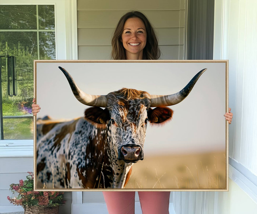 The Texas Bull Longhorn Wall Art Canvas Print is perfect for farmhouse decor.