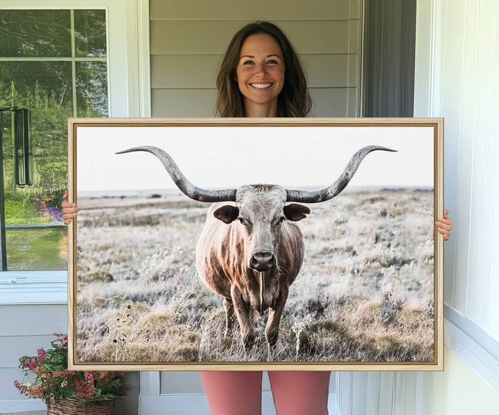 The Rustic Texas Longhorn Canvas Print adds charm to your decor.