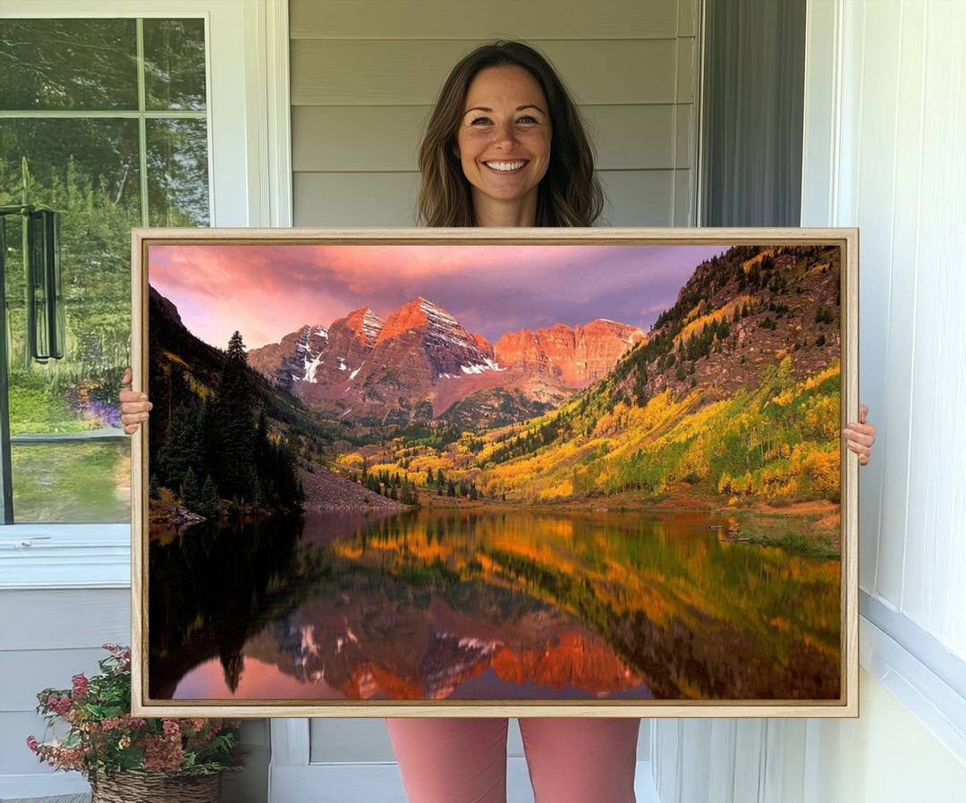 The Colorado Rockies Mountain Sunset Wall Art is a scenic nature canvas, ready to hang.