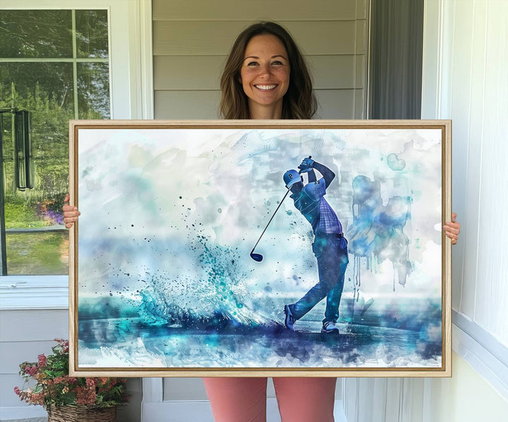 Golf Swing Wall Art Canvas Print, a sports-inspired watercolor decor.