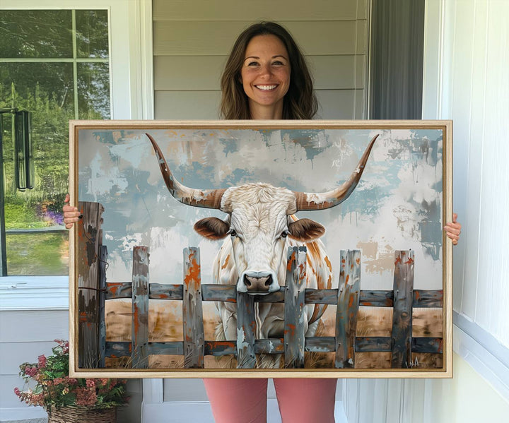 Vintage Cow Wall Art Canvas Print for Farmhouse Wall Decor Theme, Cattle Wall Art Print