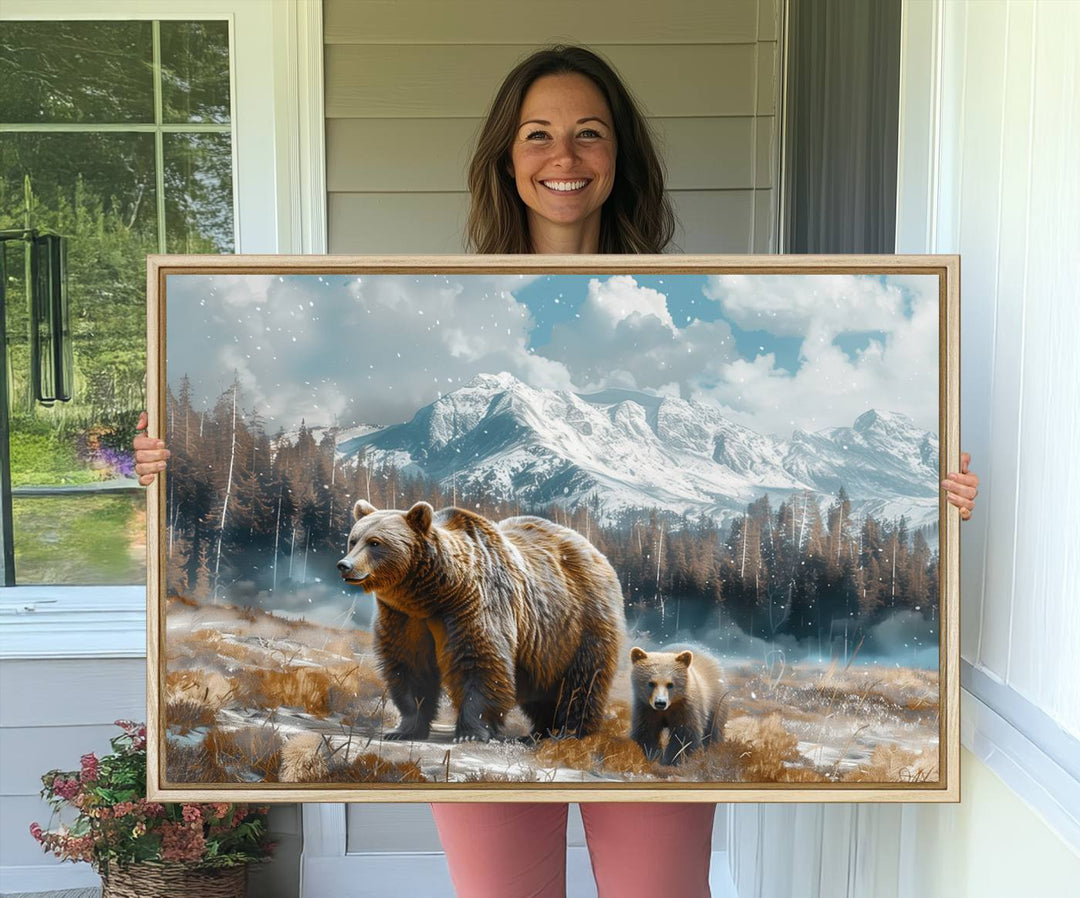 Bear and Baby Bear Wall Art Canvas Print is perfect nursery decor.