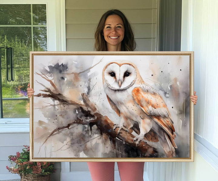 The Barn Owl Wall Art watercolor canvas adds a rustic twist to farmhouse decor.