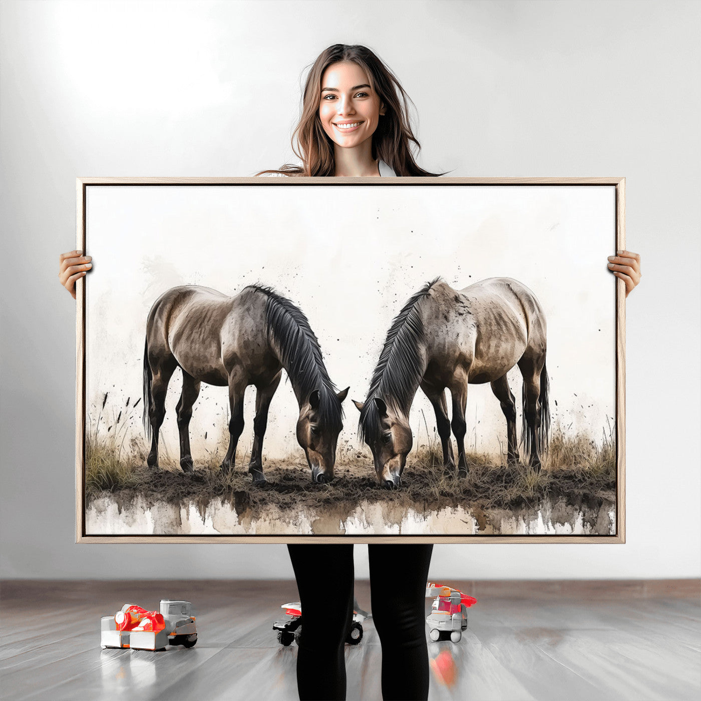 71729-MGV-CV-36X24-Chines Ink Style Horses Wall Art Canvas Print