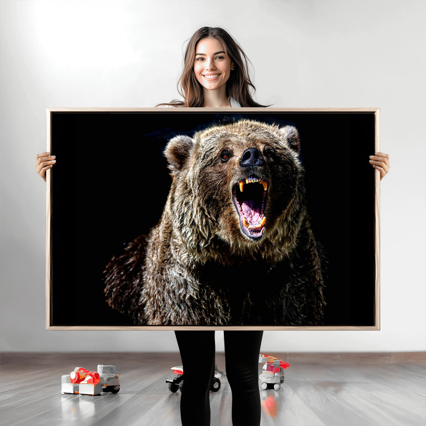 17625-MGV-CV-36X24-Grizzly Bear Canvas Print | Wildlife Wall Art for Cabin Decor | Ready to Hang Framed