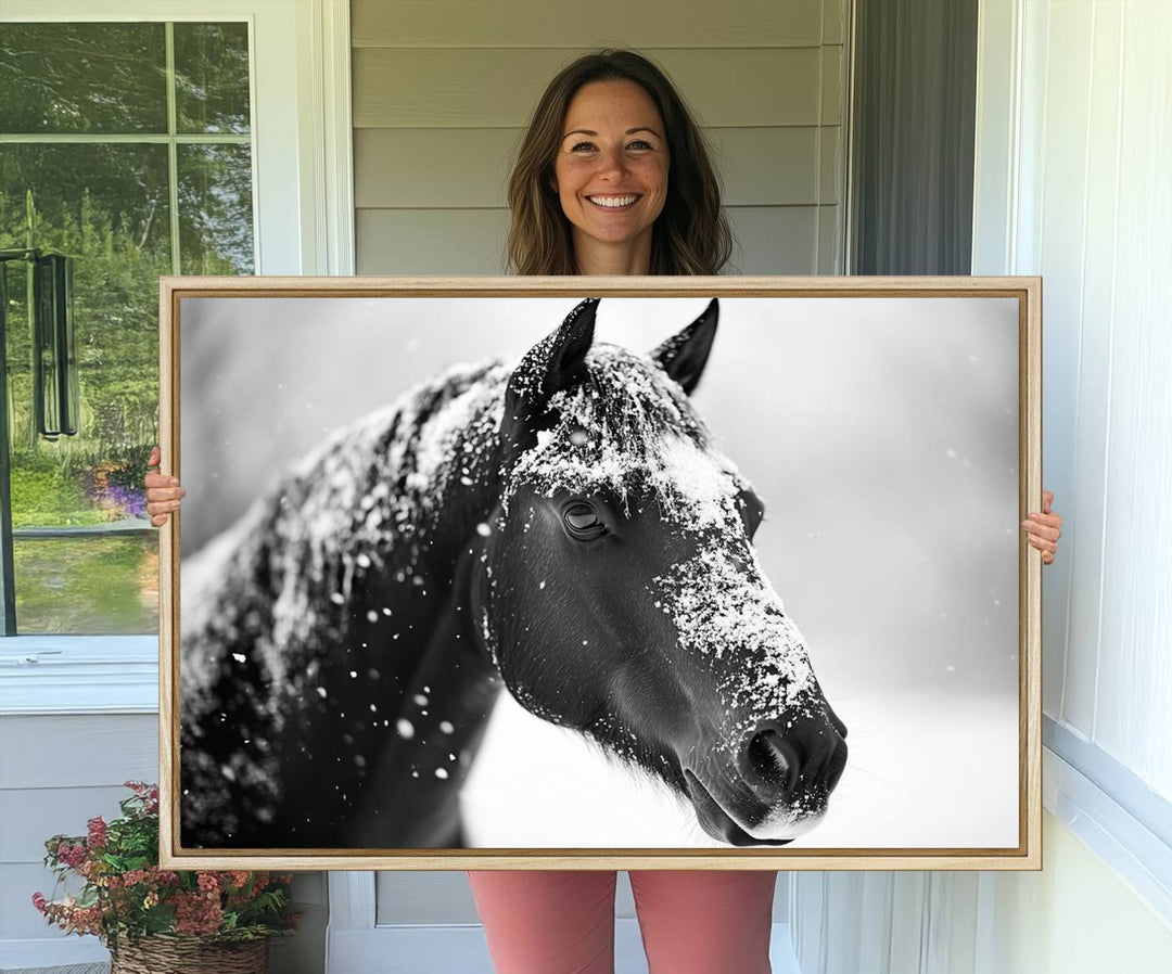 The Horse Canvas Print - Winter Horse Snow Wall Art captures winters essence beautifully.