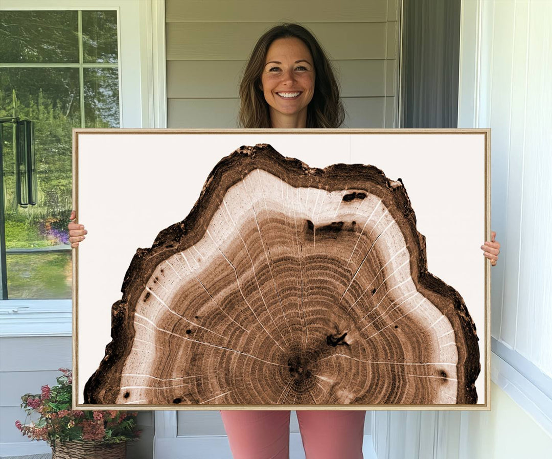 Close-up of the Rustic Wood Rings Wall Art featuring detailed tree rings and natural texture on a plain white background.