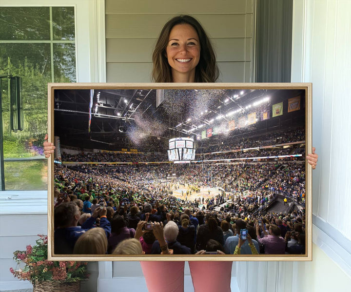 Our ready-to-hang canvas print captures the vibrant scene of the Bridgestone Arena illuminated with fans and confetti.