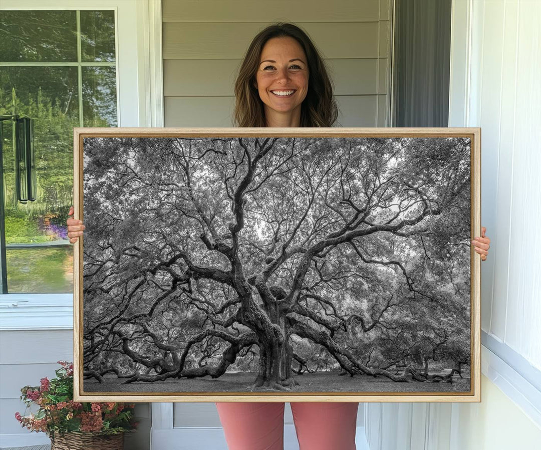 The Majestic Angel Oak Tree canvas print enhances minimalistic decor with its nature photography.