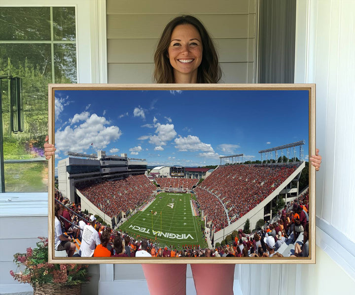 This Lane Stadium print captures Virginia Tech on the field along with the vibrant crowd, making it the perfect wall art for Hokies fans.