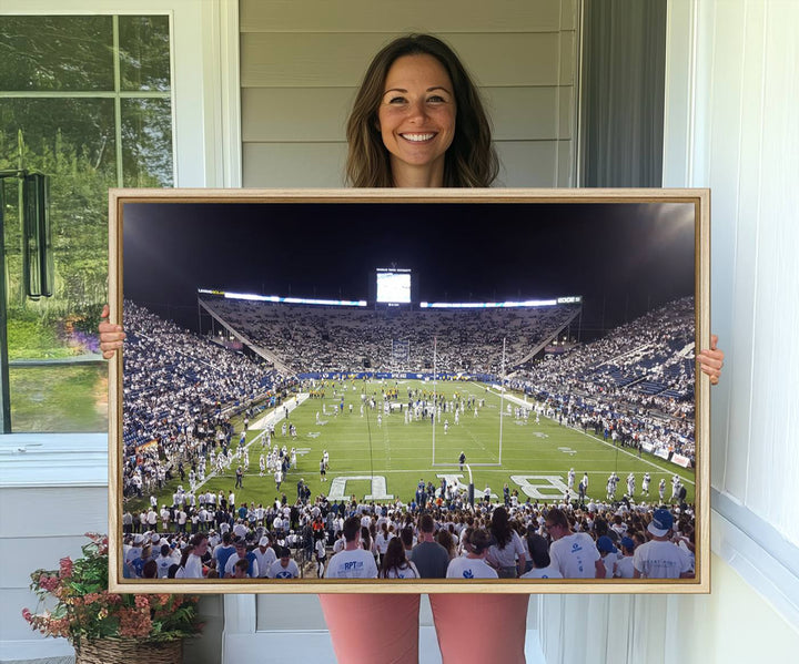 The wall art is a premium canvas of LaVell Edwards Stadium, offering a gallery-quality finish that showcases BYU Cougars pride.