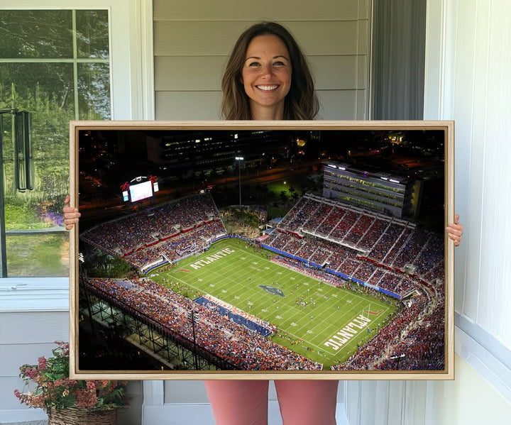 Aerial view of Florida Atlantic University Owls football stadium as a gallery-quality wall art canvas print.