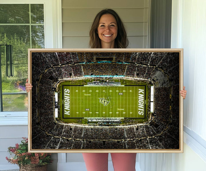 The UCF Knights Orlando Stadium Canvas Print, showcasing KNIGHTS in the end zones.