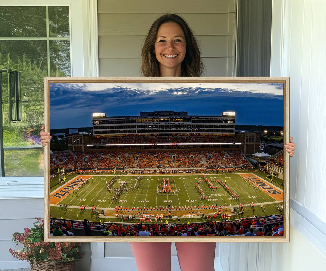 The University of Illinois band is depicted on a gallery-quality canvas wall art print.