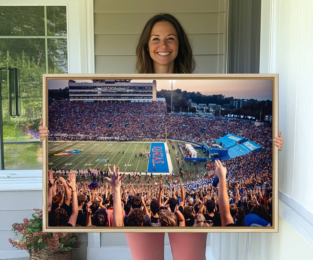 A canvas print of the University of Kansas Jayhawks Football Team.