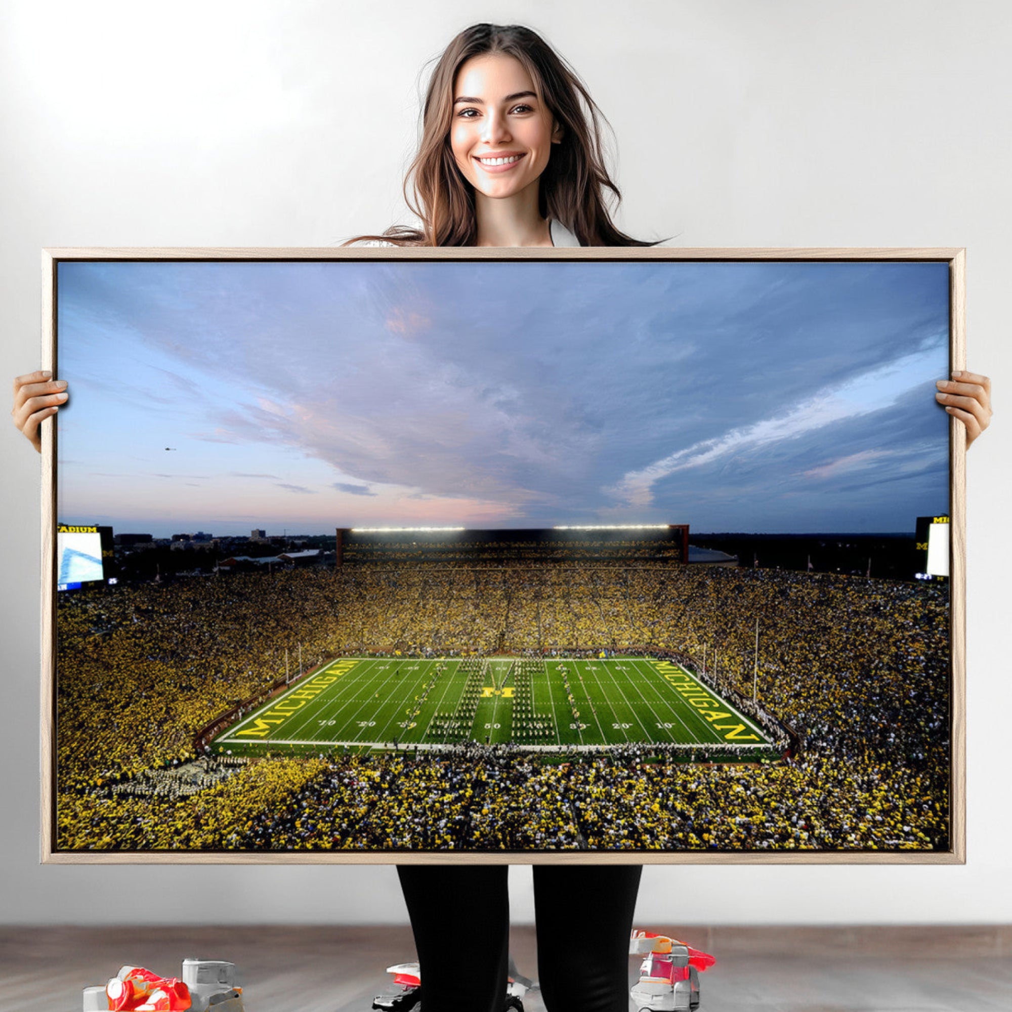 82641-MGV-CV-36X24-University of Michigan Wolverines Football Team Print - Ann Arbor Michigan Stadium Wall Art Canvas