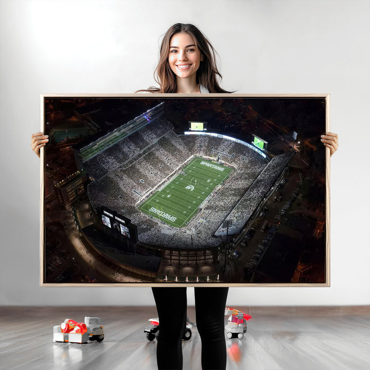 Michigan State Spartans Football Team Print - East Lansing Spartan Stadium Print Wall Art