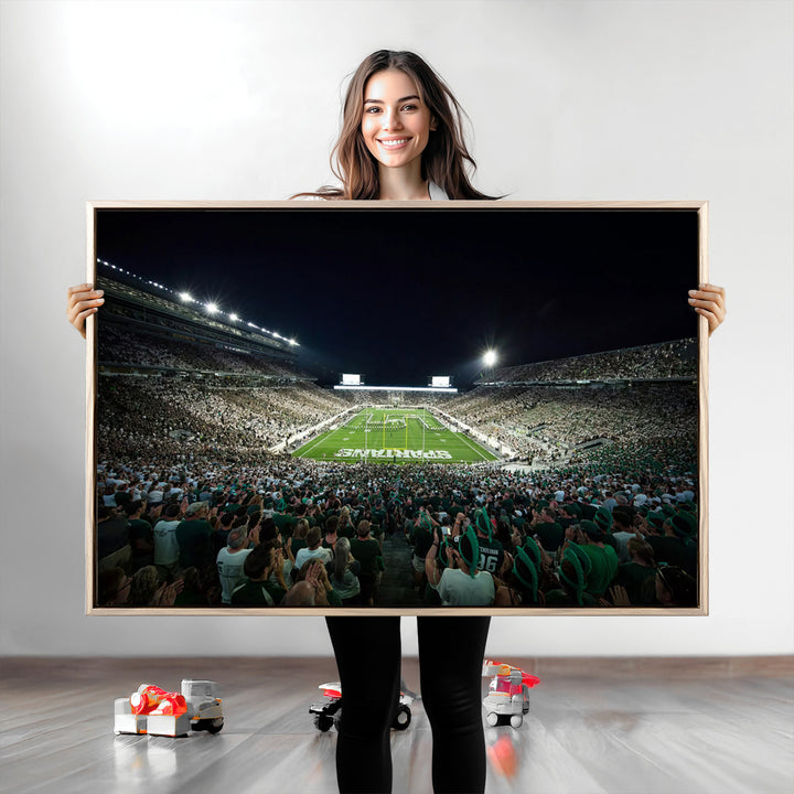 Michigan State Spartans Football Team Print - East Lansing Spartan Stadium Wall Art Canvas Print