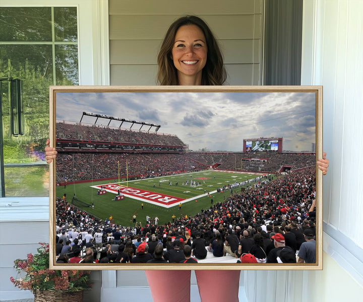 Premium canvas print depicting the Rutgers Scarlet Knights football at SHI Stadium, Piscataway.