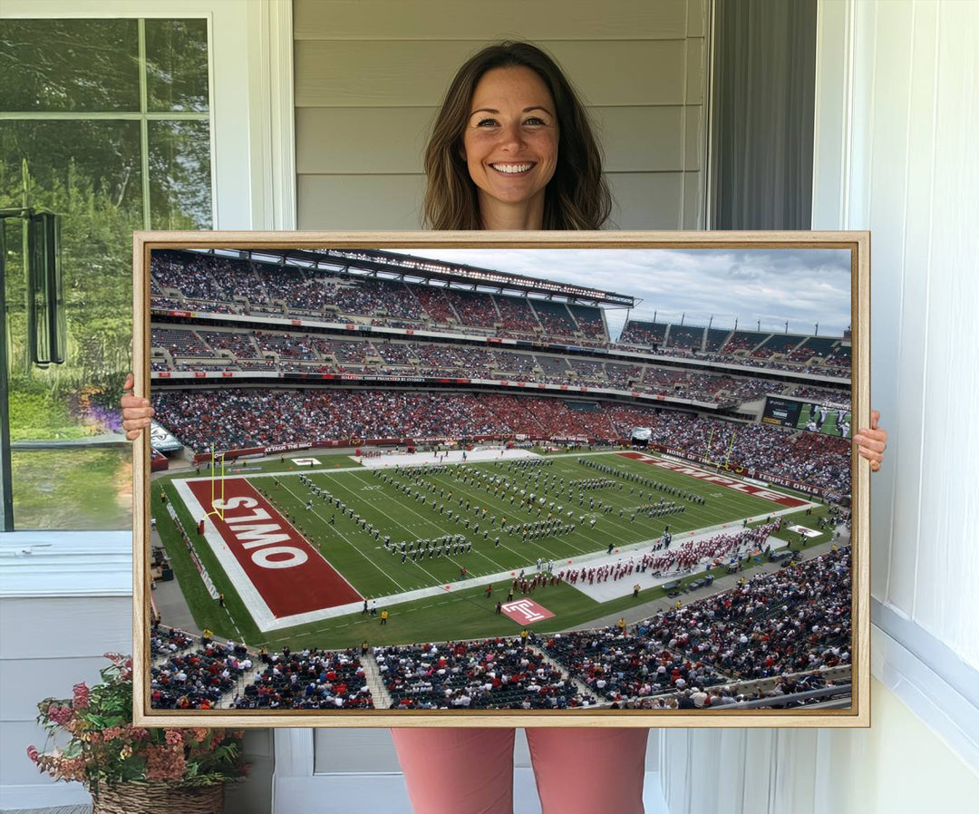 Aerial view wall art of Lincoln Financial Field during a Temple Owls game.