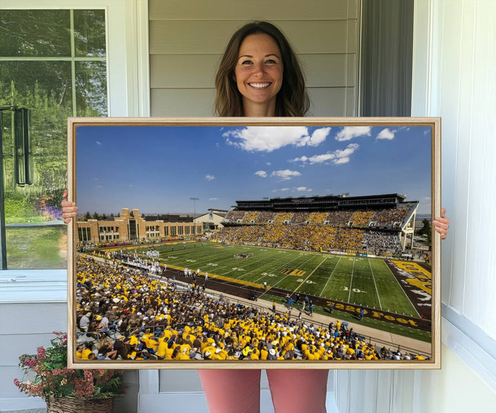 Aerial view of University of Wyoming Cowboys game at Jonah Field, perfect for a giclee canvas print.