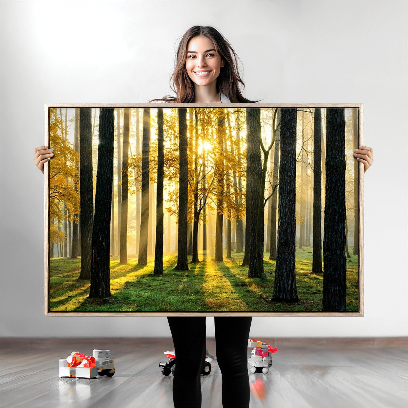 60024-MGV-CV-36X24-Sunlit Forest Wall Art Canvas Print - Large Framed Woodland Wall Art for Home or Office Decor, Rustic Nature Scene with Golden Light