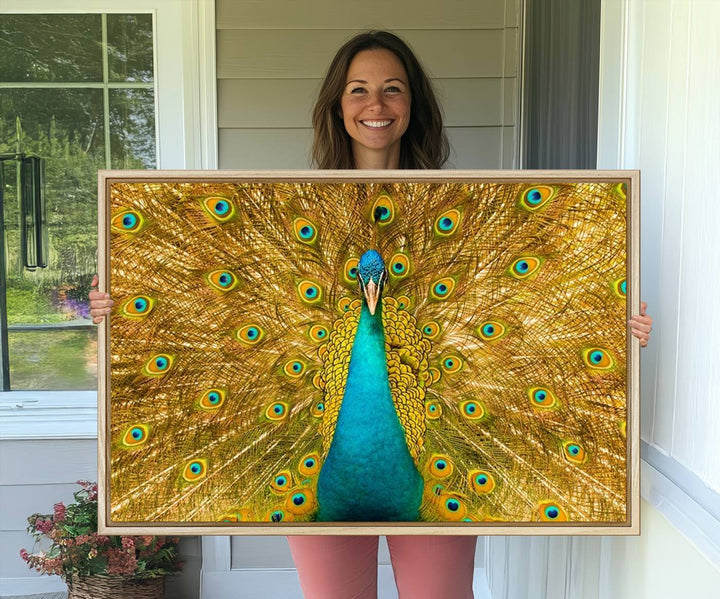 The Peacock Wall Art Canvas Print adorns a bright wall.