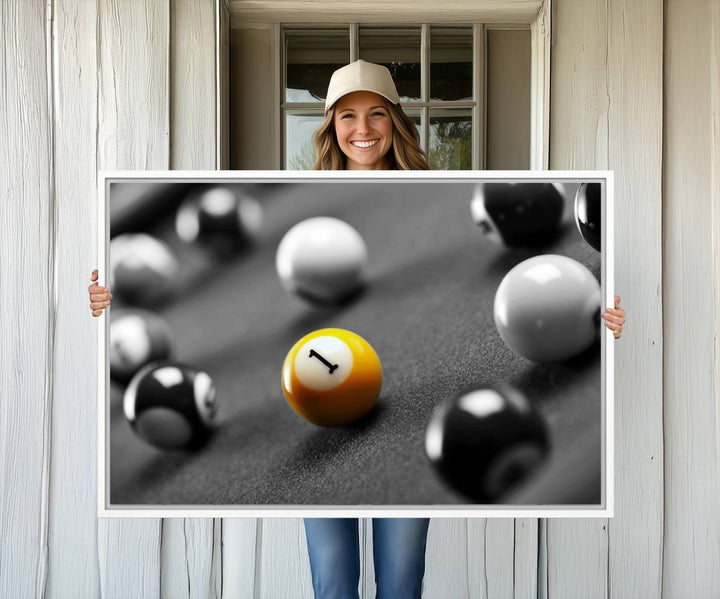 The Black and White Concept Billiard Balls Canvas Print elevates the space with museum-quality charm.