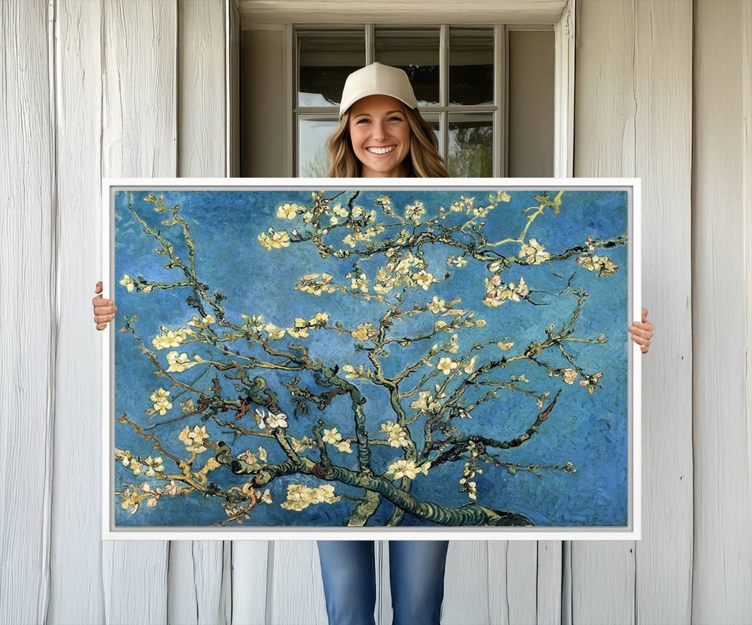 A Van Goghs Almond Blossom canvas print adds a touch of elegance to the wall.