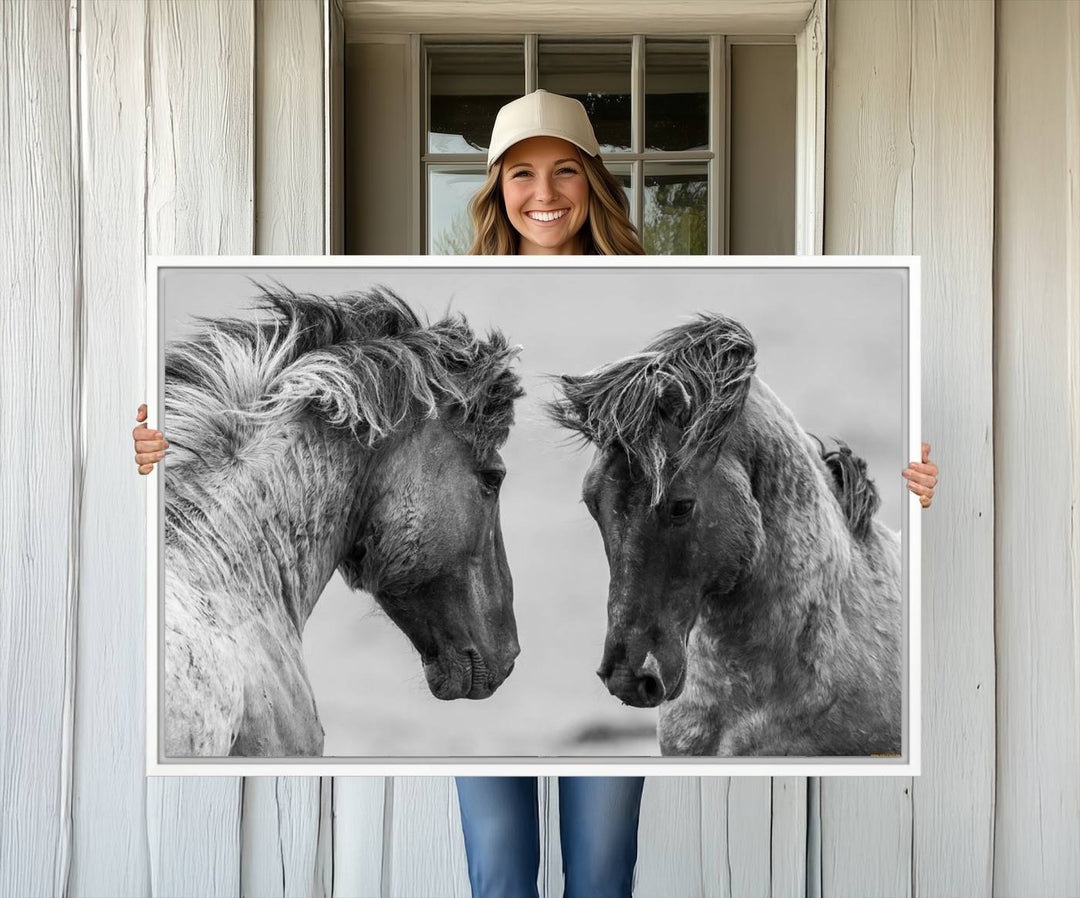 The White Horses Wall Art Canvas Print adorns the dining area wall.