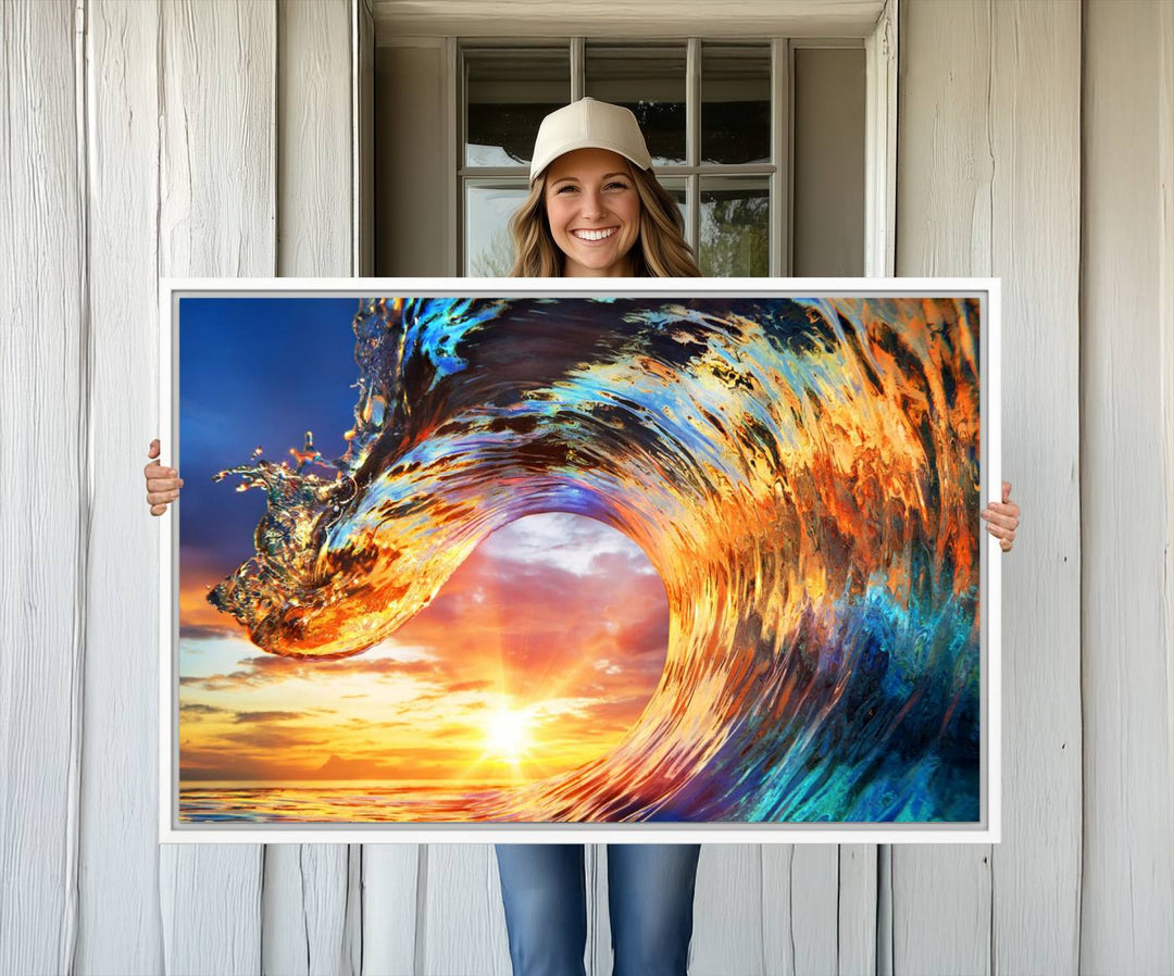 Wave Canvas Wall Art: A multi-panel sunset ocean scene that adds vibrant decor to any space.