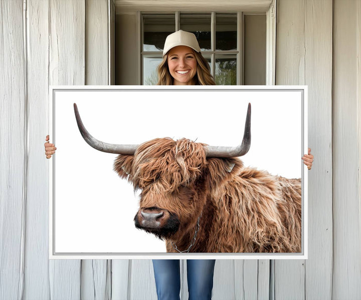 Self Portrait of Highland Cow Canvas Wall Art Print with UV coating.