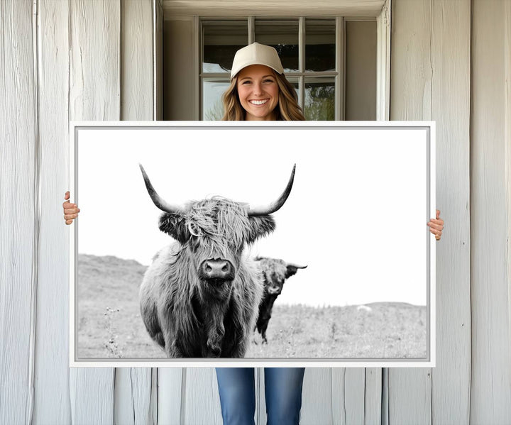 The Beautiful Highland Cow Canvas Wall Art is prominently displayed.