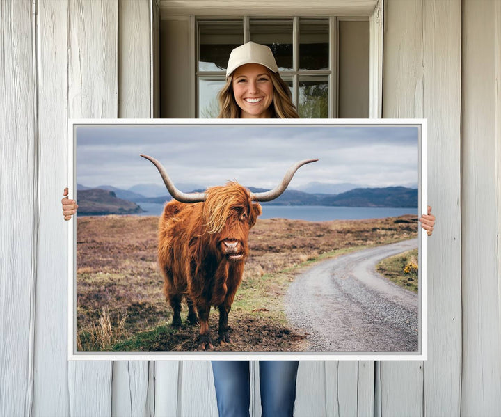 The Longhorn Highland Cow Canvas Wall Art is prominently displayed.