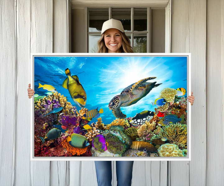 Aquatic Life Sea Turtles Fish Wall Art on canvas, perfect for adding a touch of marine beauty to your space.