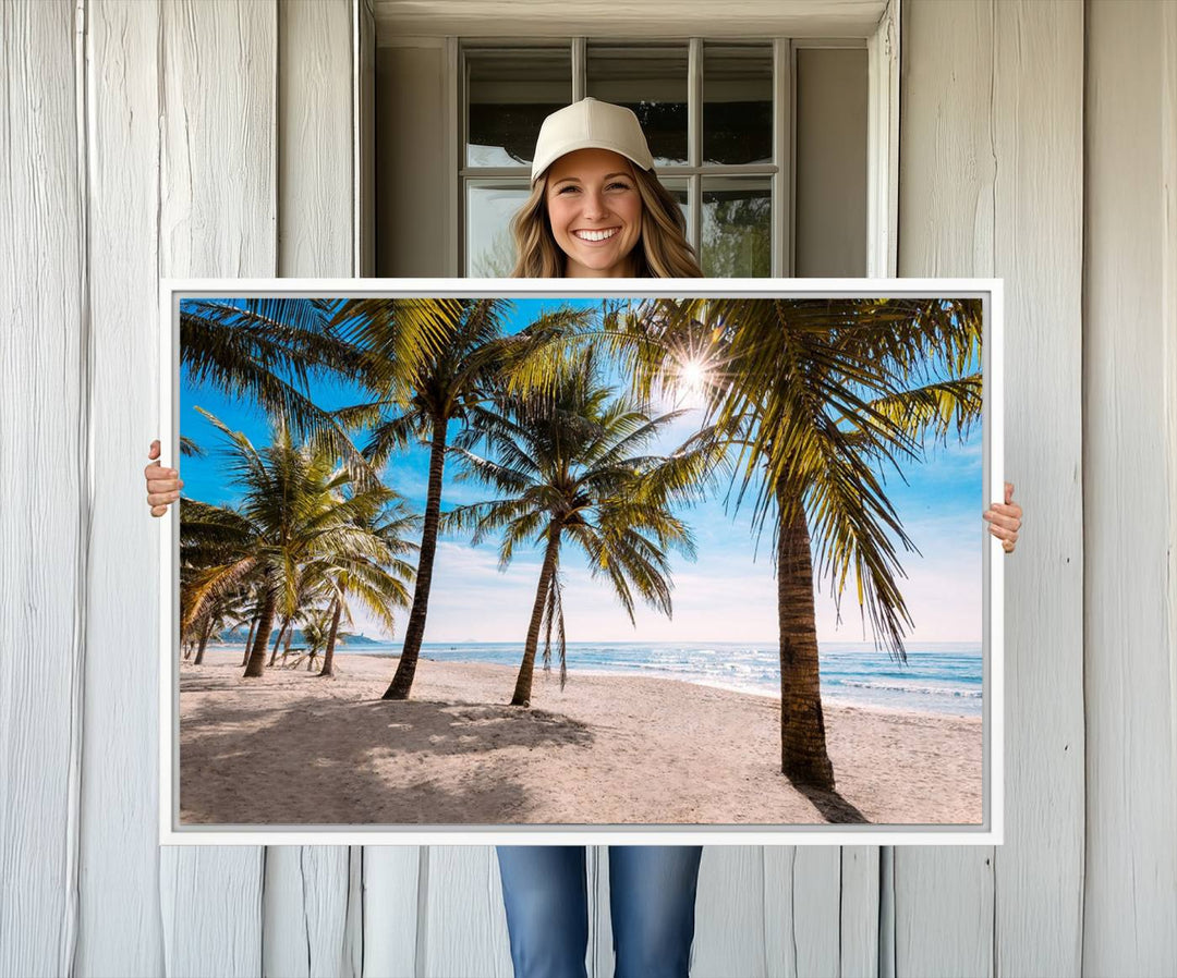 The Palm Beach Tropical Island Canvas Print is perfect wall art for a sunny beach vibe.