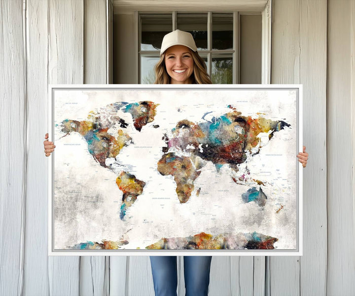 The Colorful World Map Wall Art Canvas Print adds vibrance to the space, ideal for geography lovers.