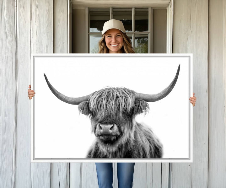 The Grayscale Scottish Highland Cow canvas is a museum-quality piece perfect for your dining room. Enjoy free shipping on this stunning artwork!.