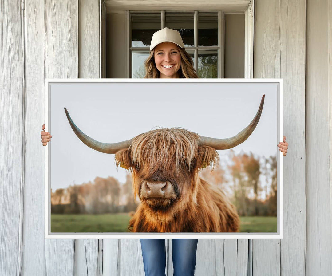 A dining room featuring a Highland Cow Animal Scottish Cattle canvas.