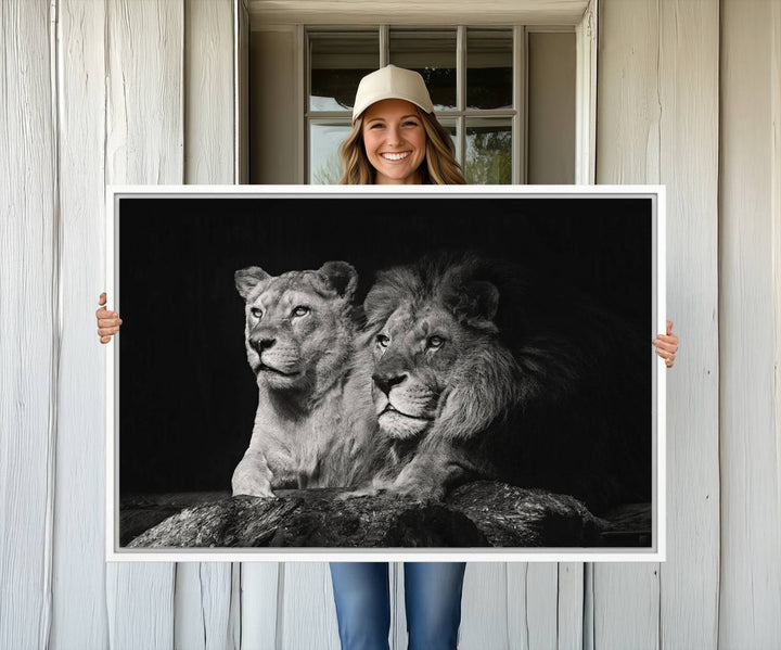 The Lion Couple Canvas Wall Art Print hangs prominently.