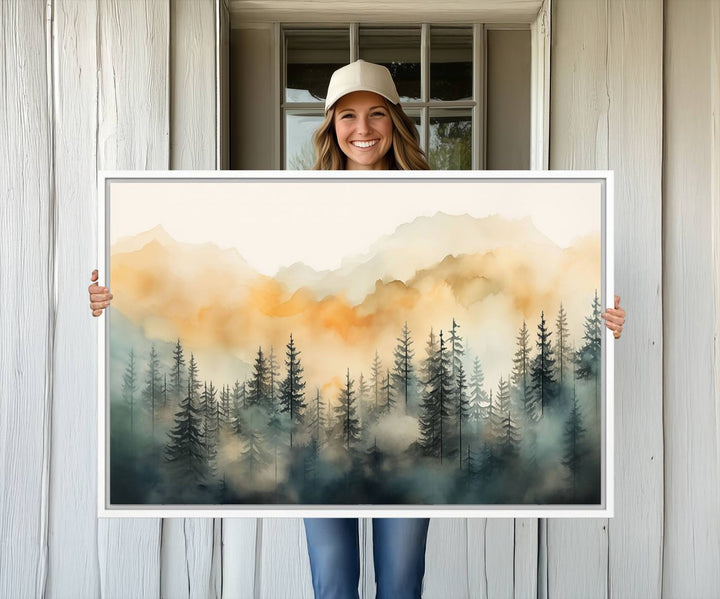 Abstract Forest Print - Mountain Wall Art showcasing a captivating design.