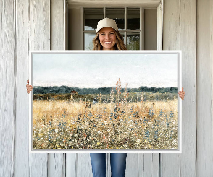 The Wildflower Field Wall Art adds a rustic touch to the space.