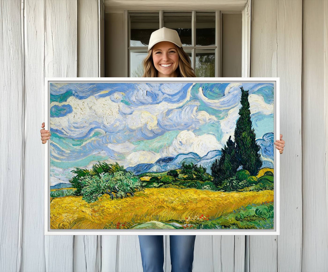 A kitchen featuring Wheatfield With Cypresses Van Gogh canvas wall art.