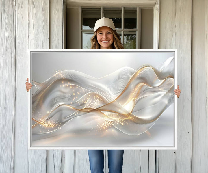 The Abstract Art Grey and Gold Lines Wall Art is a standout piece.