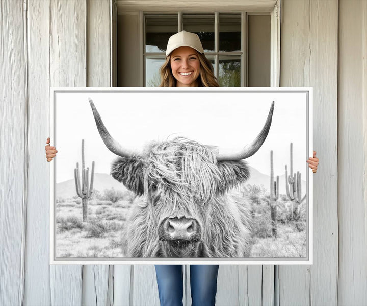 Enhance your kitchen with the Rustic Charm Cow Longhorn Bighorn Wall Art Canvas Print.