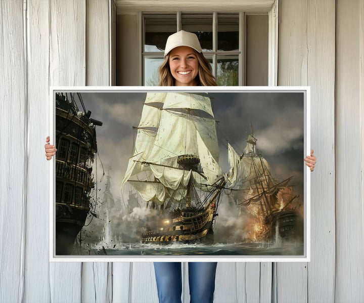 Featuring a dramatic Pirate Ship War Wall Art Canvas Print.