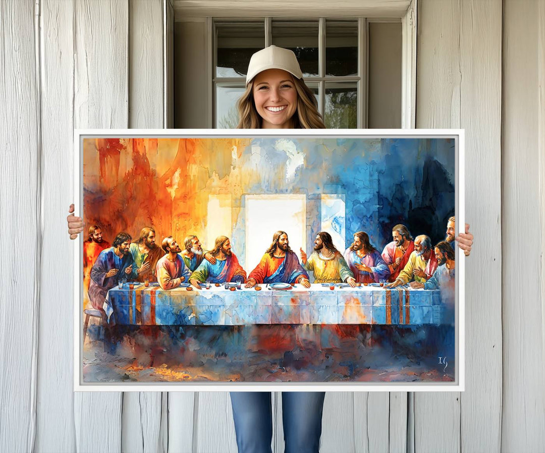 The Abstract Watercolor The Last Supper Wall Art with a gallery finish hangs prominently.